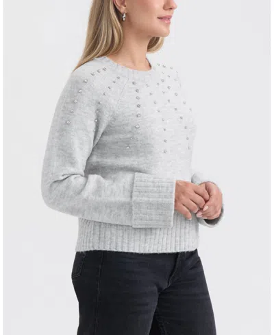 Ellen Tracy Rhinestone Embellished Crop Sweater In Gray