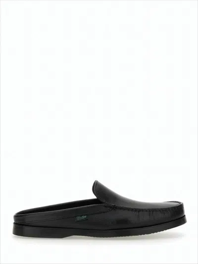 Paraboot Smooth Calf Leather Slip-on Loafers With Mule Silhouette In Black