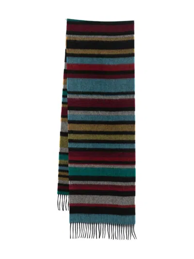 Paul Smith Multicolour Stripe Cashmere Scarf With Fringed Edges In Multi