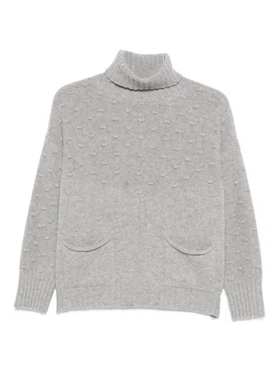 Tabaroni Cashmere Textured Gray Cashmere Knit Sweater With Turtleneck In Gray