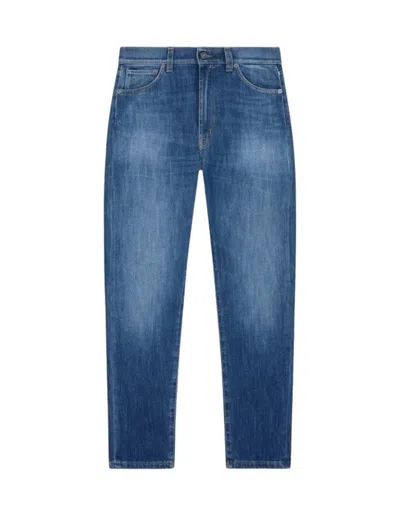 Dondup Medium Blue Straight-leg Jeans With Classic Five-pocket Design In Blue