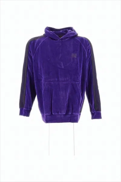 Needles Plush Velour Hoodie With Contrasting Stripes In Purple