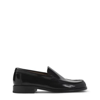 Lemaire Polished Black Calf Leather Loafers With Tonal Stitching In Black