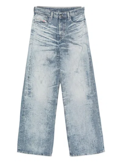 Diesel Light Blue Acid-wash Wide-leg Jeans In Blue