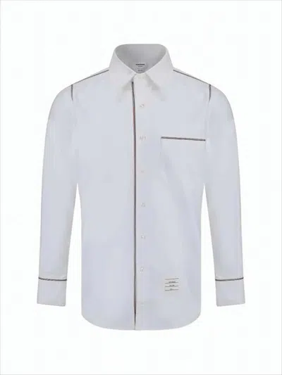 Thom Browne Long-sleeve Cotton Shirt With Subtle Piping Details In White
