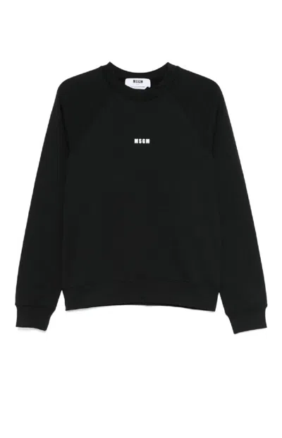 Msgm Relaxed Fit Black Sweatshirt With Logo Print In Black