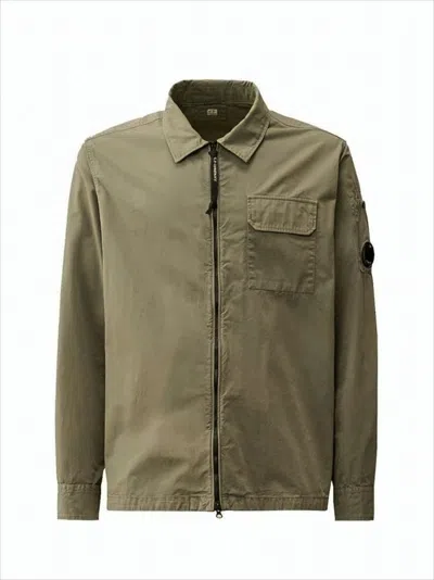 C.p. Company Brown Minimalist Casual Jacket With Unique Lens Detail In Green