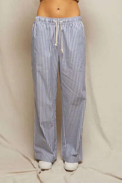 Perfectwhitetee Andi Cotton Poplin Stripe Wide Leg Pants In Chambray Stripe In Multi