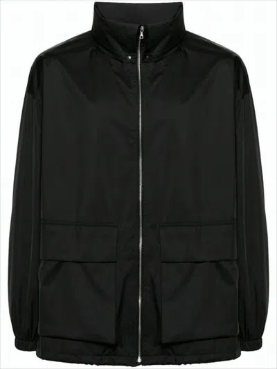 Auralee Minimalist Zip-up Jacket With High Collar And Elastic Cuffs In Black