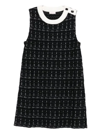Liu •jo Checkered Tweed Mini Dress With Contrasting Neckline In Black