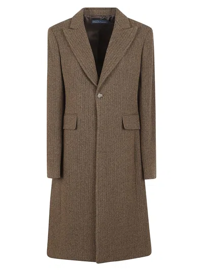 Polo Ralph Lauren Herringbone Single-breasted Coat In Brown