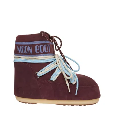Moon Boot Icon Low Suede Laces Ankle Boots In Burgundy