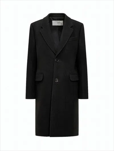 Ami Alexandre Mattiussi Tailored Black Wool Coat With Notched Lapels In Black