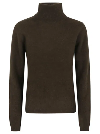 P.a.r.o.s.h Parosh High Ribbed Turtleneck Sweater In Plush Raccoon Fur In Brown