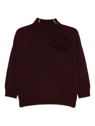 Vanisé Relaxed-fit Burgundy Sweater With Textured Floral Applique In Burgundy