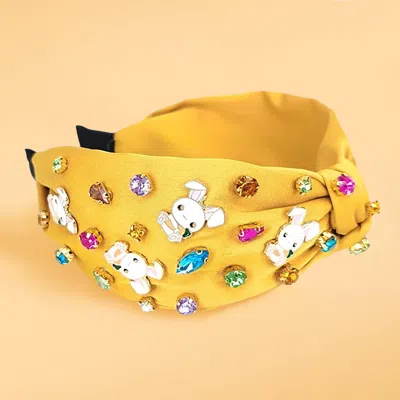 Fashnzfab Colorful Stone Cluster Enamel Easter Bunny Embellished Knot Headband In Yellow