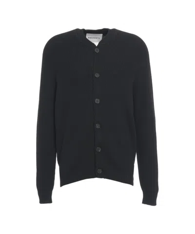 Amaranto Ribbed Wool Cardigan With Classic Round Neckline In Black