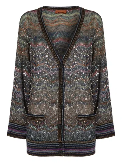 Missoni Oversized V-neck Cardigan With Zigzag Pattern In Multi
