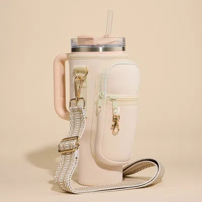 Fashnzfab Solid Tumbler Carrier Holder Geometric Pattern Strap Crossbody Bag In Multi