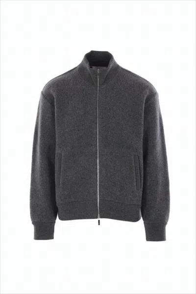 Thom Browne Wool Bomber Jacket With Minimalist Design And Tricolor Detail In Gray