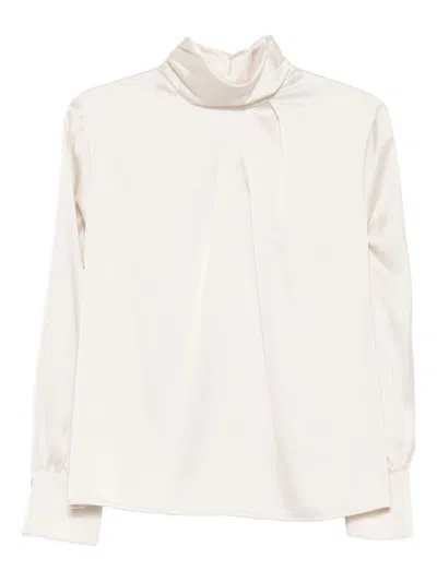 D Exterior Long-sleeved High-neck Blouse With Button Closure In White