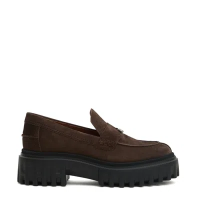 Hogan Suede Moccasins With Rubber Lug Sole In Brown