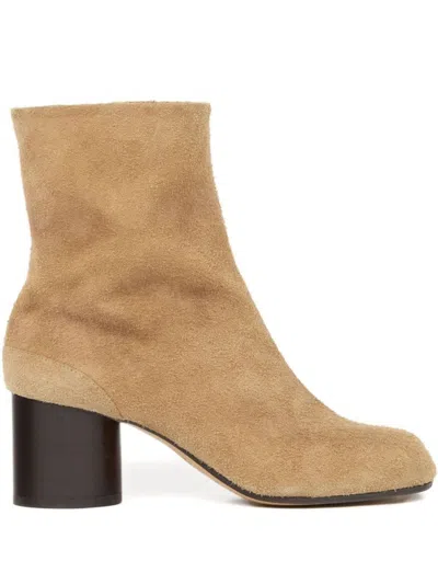 Maison Margiela Square Toe Suede Ankle Block Heel Boots In Brown