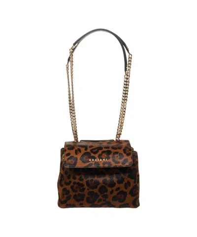 Orciani Compact Leopard Print Handbag With Chain Straps In Black