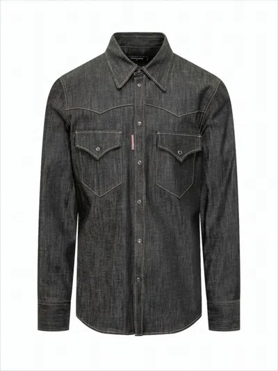 Dsquared2 Long-sleeve Casual Denim Shirt With Pocket Details In Black