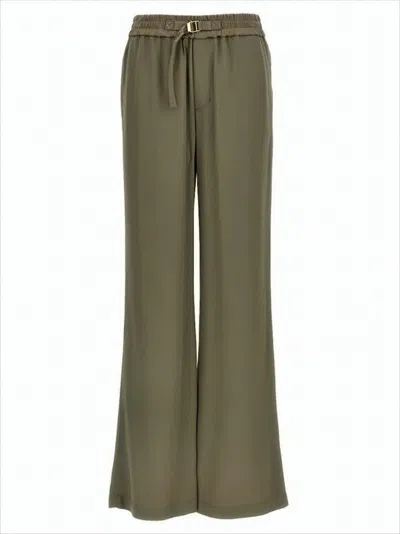 Ami Alexandre Mattiussi Wide-leg Brown Pants With Adjustable Buckle Detail In Green