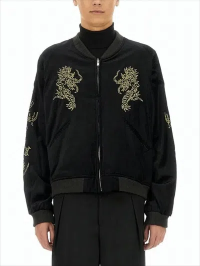 Sasquatchfabrix Dragon-embroidered Bomber Jacket In Black