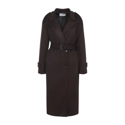 The Frankie Shop Double-breasted Long Coat With Belted Waist In Black