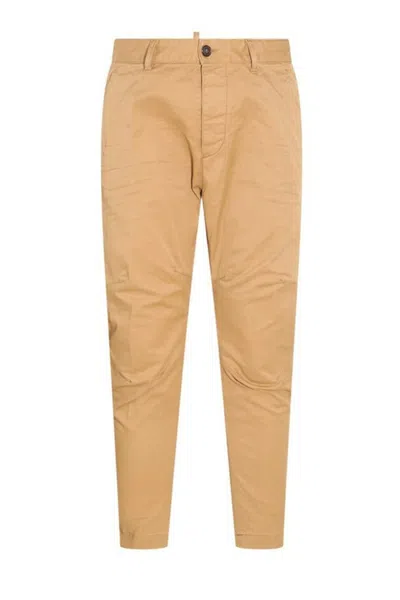 Dsquared2 Tailored Beige Trousers With Soft Cotton-elastan Blend In Nude