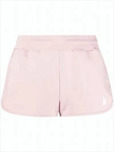 Golden Goose Pastel Pink Cotton Shorts With Ribbed Waistband And Side Pockets In Pink