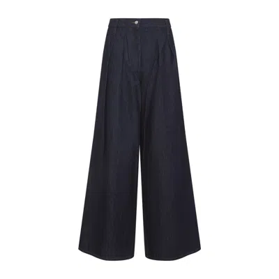 Dries Van Noten Wide-leg High-waisted Dark Denim Jeans With Front Pleats In Blue