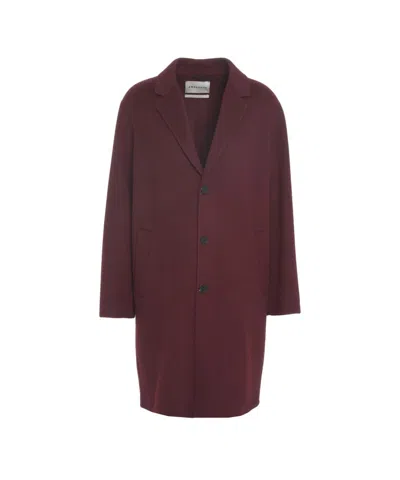 Amaranto Burgundy Cashmere-wool Blend Coat With Classic Notched Collar In Burgundy