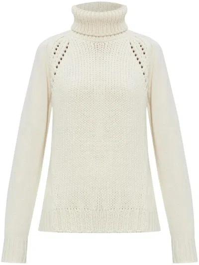 Fabiana Filippi Chunky Ribbed Knit Sweater With High Turtleneck In White