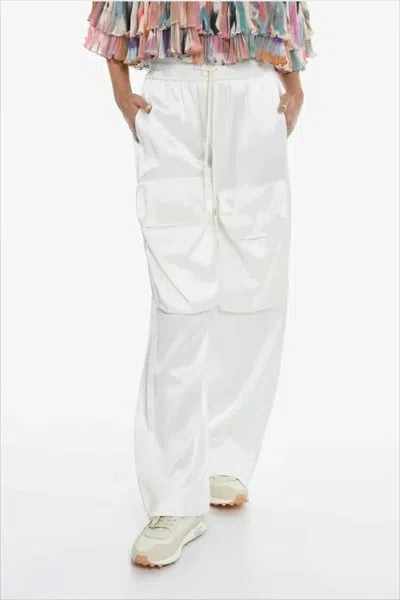Off-white Wide-leg Relaxed Fit Pants With Drawstring Waist In White