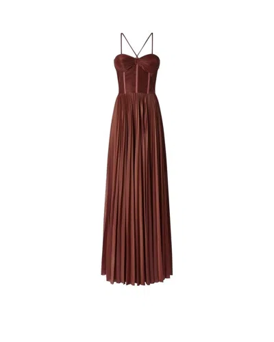 Pinko Beige Maxi Dress With Sweetheart Neckline In Burgundy