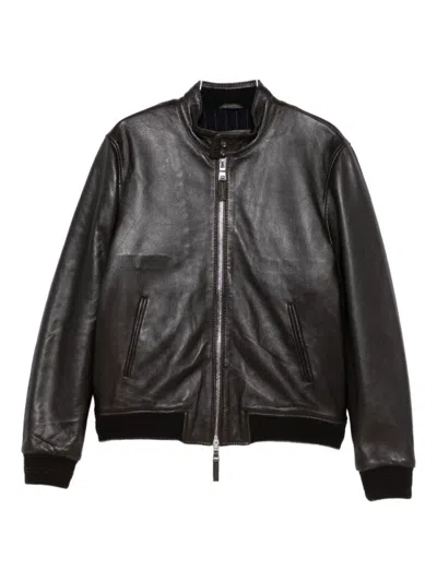 The Jack And Jackie Leathers Brown Leather Jacket And Calfskin Finish In Black