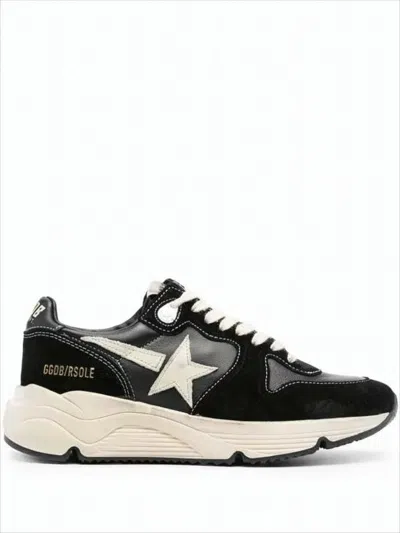 Golden Goose Black Leather Sneakers With Off-white Accents In Black