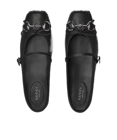 Gucci Leather Ballet Flats Featuring Metal Detail In Black