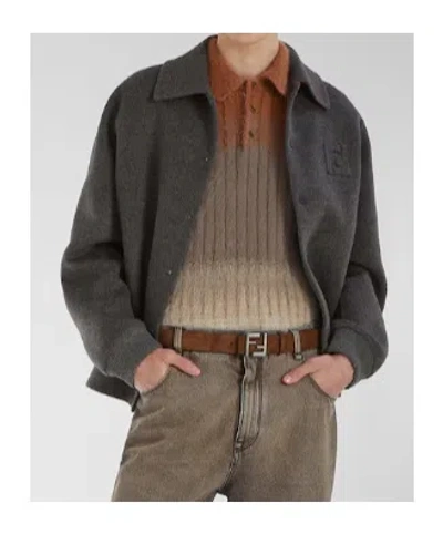 Fendi Double Wool Jacket With Ff Detail In Gray