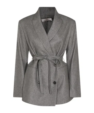 Antonelli Belted Double-breasted Jacket In Gray