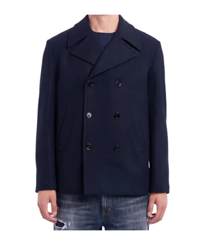 Dondup Double-breasted Wool-cashmere Jacket With Notched Lapel In Blue