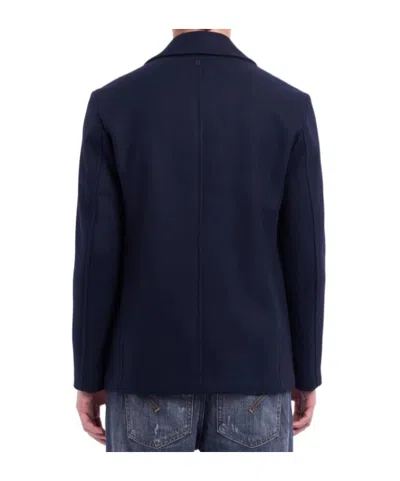 Dondup Double-breasted Wool-cashmere Jacket With Notched Lapel In Blue