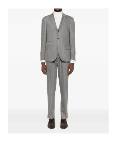 Eleventy Single-breasted Long Sleeve Suit Jacket In Gray