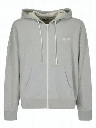 Golden Goose Heathered Crop Zip-up Hoodie With Drawstring And Front Pockets In Gray