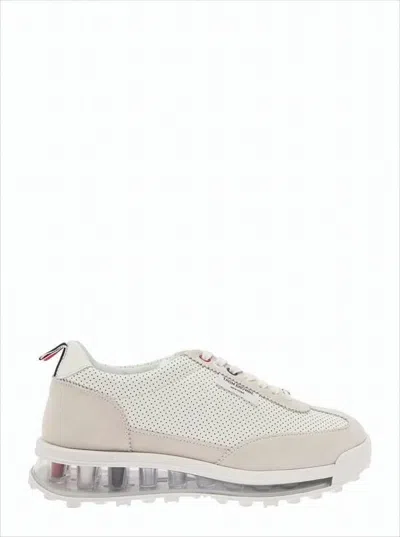 Thom Browne Perforated Calfskin Sneakers With Transparent Sole In Neutral
