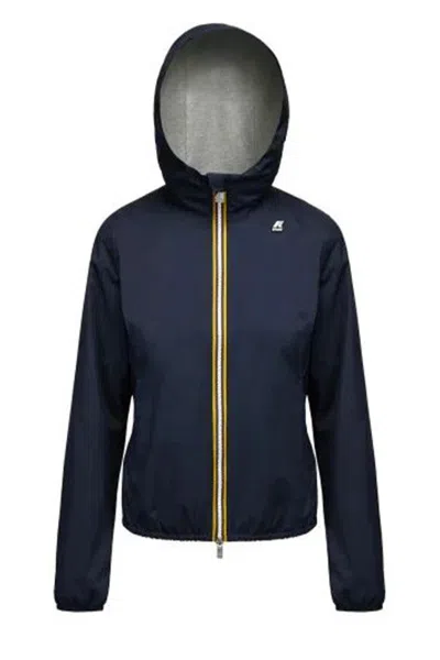 K-way Lightweight Hooded Jacket With Contrast Zipper And Adjustable Hem In Blue